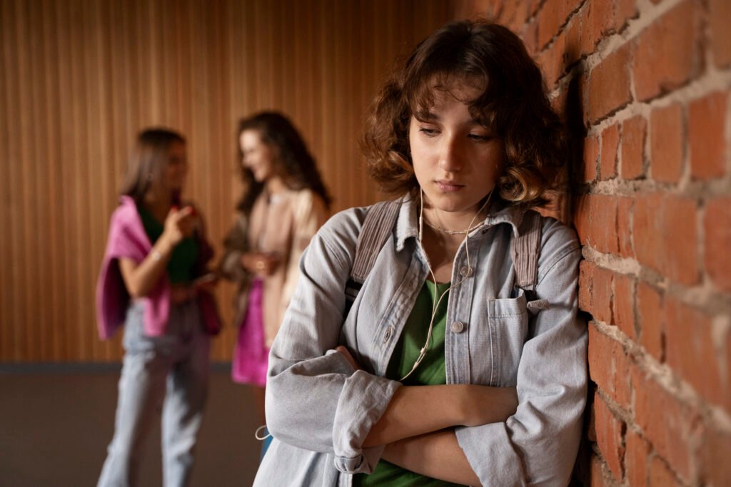 Child at school struggling with social relationships due to depression.